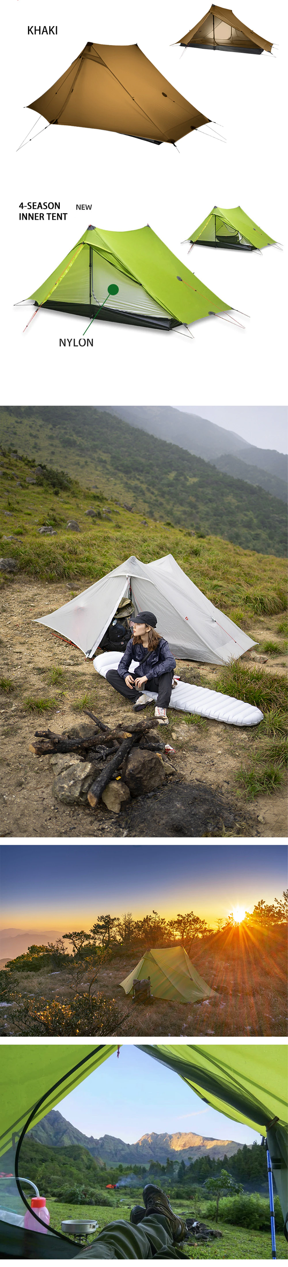 Cheap Goat Tents 3F UL GEAR LanShan 2 pro Tent 2 Person Outdoor Ultralight Camping Tent 3 Season Professional 20D Nylon Both Sides Silicon Tent Tents 